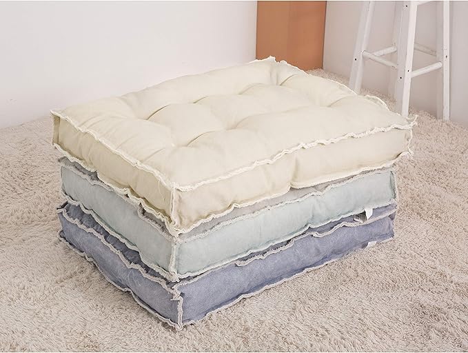 U-A Floor Cushions Sitting Pillow, Thick Meditation Pillow for Sitting on Floor，Solid Square Floor Pillow for Kids Reading Nook,Yoga Living Room Sofa Balcony Outdoor,31x22 Inch