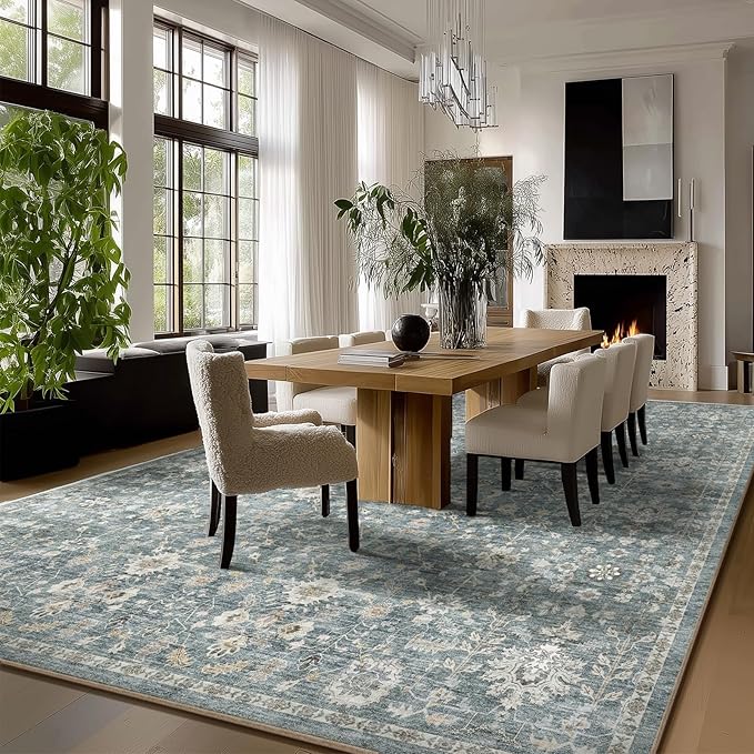 Washable Rugs for Living Room: 9x12 Area Rugs for Bedroom Ultral Soft Non-Slip Stain Resistant Vintage Boho Large Carpet for High-Traffic Dining Room - Farmhouse Decor