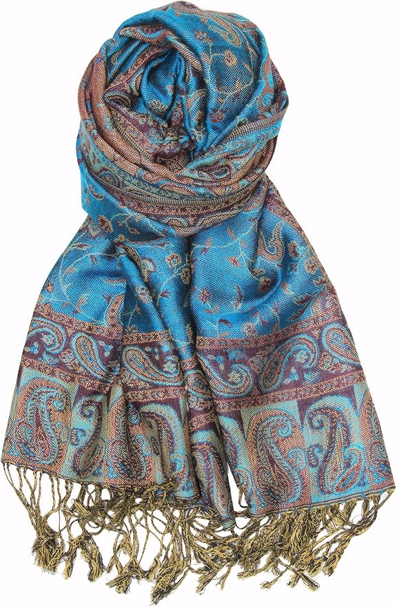 Achillea Reversible Paisley Pashmina Rave Scarf – Exotic Indian Shawls and Wraps for Evening Dresses, Festivals, All Seasons