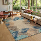 LIVEBOX Modern Easy Jute 5x7 Outdoor Rug, Washable Area Rugs for Living Room Patio Tropical Leaf Indoor Outdoor Rug, Boho Farmhouse Non Slip Carpet for Backyard Foyer Dining Room(Olive, 5'x7')