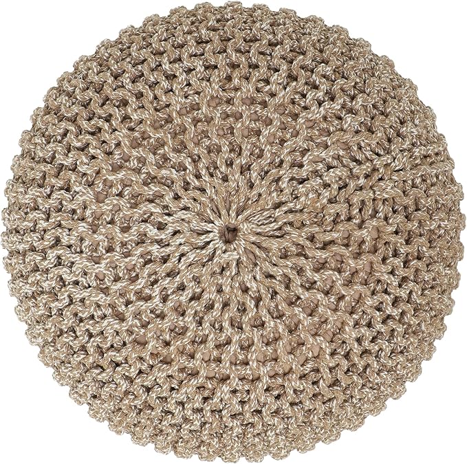REDEARTH · Round Pouf Ottoman - Hand Knitted Cable Boho Poof Home Décor Pouffe Circular Footrest for Living Room - Nursery - Bedroom - Lounge 100% Cotton (19.5"x19.5"x14") - Beige Ivory, Set of 2
