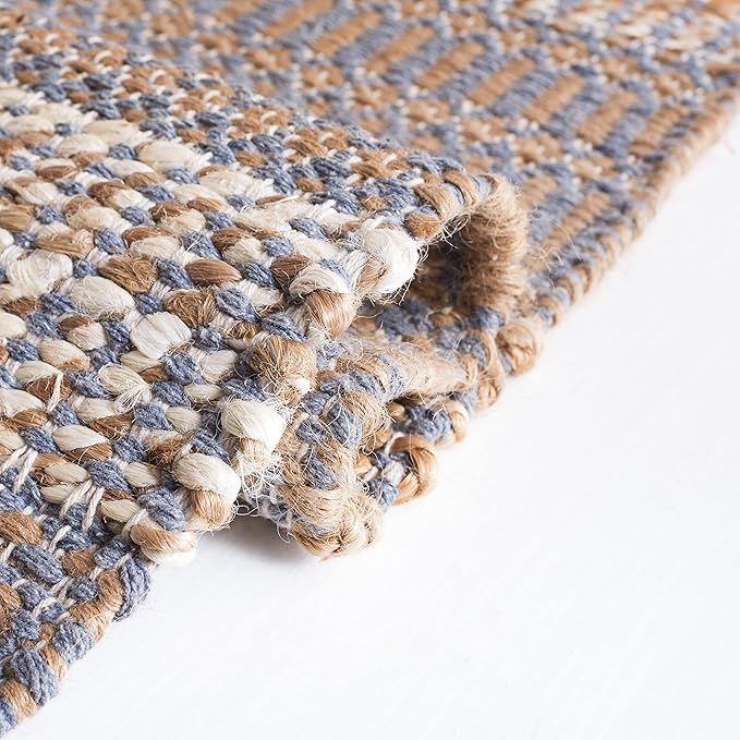 SAFAVIEH Natural Fiber Collection Area Rug - 7' Round, Grey & Natural, Handmade Flat Weave Stripe Jute & Cotton, Ideal for High Traffic Areas in Living Room, Bedroom (NFB652F)