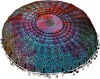 Round Mandala Floor Pillow Cover Seating Cushion Throw Cover Hippie Decorative Bohemian Ottoman Pouf Cover, Pom Pom Pillow Cases,Boho Indian 22 Inches (Multi Peacock)