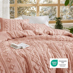 Bedsure Tufted Boho Comforter Set King Size - Light Pink Boho Bed Set, GentleSoft™ 3 Pieces Farmhouse Shabby Chic Embroidery Bedding, Gifts for Woman, Soft Jacquard King Comforter for All Seasons