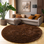 Amdrebio Dark Brown Round Circle Rugs 5Ft for Bedroom, Fluffy Shag Plush Area Rugs for Kids Room, Living Room Decor Aesthetic, Fuzzy Fur Floor Chocolate Coffee Carpet for Playroom Dorm Baby Nursery