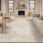 8x10 Washable Area Rug Beige Vintage Distressed Large Rug for Living Room Oriental Soft Thin Indoor Retro Carpet Non Slip Low Pile Floor Cover for Bedroom Dining Room Office Nursery