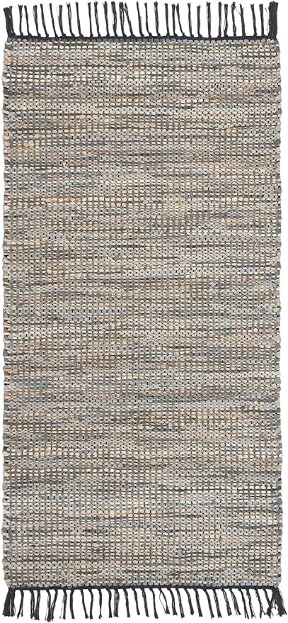 SAFAVIEH Vintage Leather Collection Accent Rug - 2'3" x 4', Grey, Handmade Boho Fringe Leather & Jute, Ideal for High Traffic Areas in Entryway, Living Room, Bedroom (VTL203F)