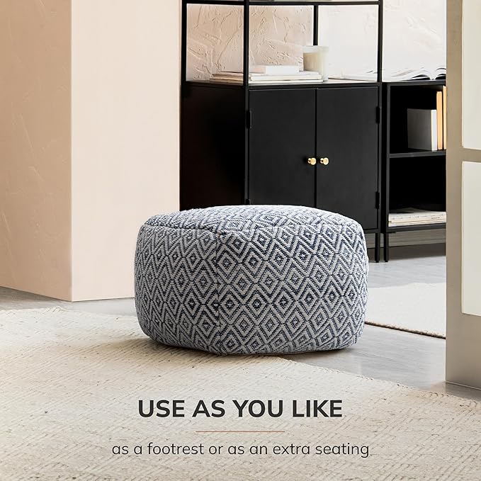 Anji Mountain Pouf Ottoman Foot Rest, Handmade Ottoman Pouf, Comfortable Foot Stool, Decorative Floor Seating for Living Room Decor, Bedroom & Home Décor Accent - Aegean