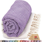 Bazaar Anatolia Turkish Beach Towel 100% Cotton Bath Towels 71x39 Quick Dry Sand Free Lightweight Large Oversized Herringbone Purple
