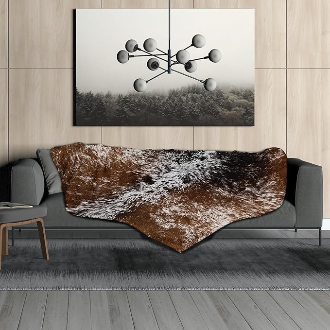 aportt Cow Print Blanket Soft Flannel Lightweight Cowhide Western Throw Blanket Cozy Warm Brown Cow Blankets All Seasons Living Room Decor for Couch Chair Bed Sofa Office 60x80 inch