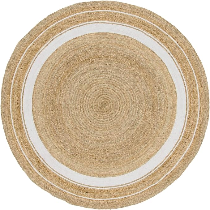 Unique Loom Braided Jute Collection Classic Quality Made Natural Hand Woven with Coastal Design Area Rug (8' 0 x 8' 0 Round, Natural/ Ivory)