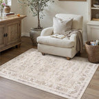 3x5 Area Rug Entryway Beige Washable Vintage Carpet Office Small Indoor Non Slip Soft Low Pile Thin Stain Resistant Distressed Accent Throw Rug for Entrance Bedroom Dining Living Room