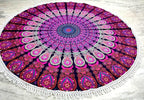 Round Beach Tapestry Turquoise Mandala Throw/Boho Hippie Beach Blanket Roundie/Indian Cotton Bohemian Large Round Table Cloth-Home Decor/Yoga Mat Meditation Picnic Rug (70", White And Pink)