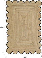Scalloped Natural Jute Area Rug, Black Trim, 6'x9'