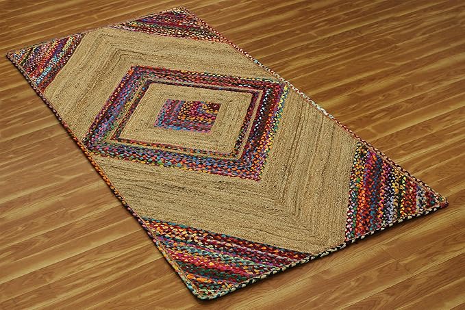 Runner Area Rug - 2.6x4 Feet Multicolor Cape Code Chindi Cotton Jute Rug Geometric Kilim Rug Indoor Outdoor Use Carpet Flatweave Rugs for Bedroom Bedside Runner Kitchen Hallway & Stair