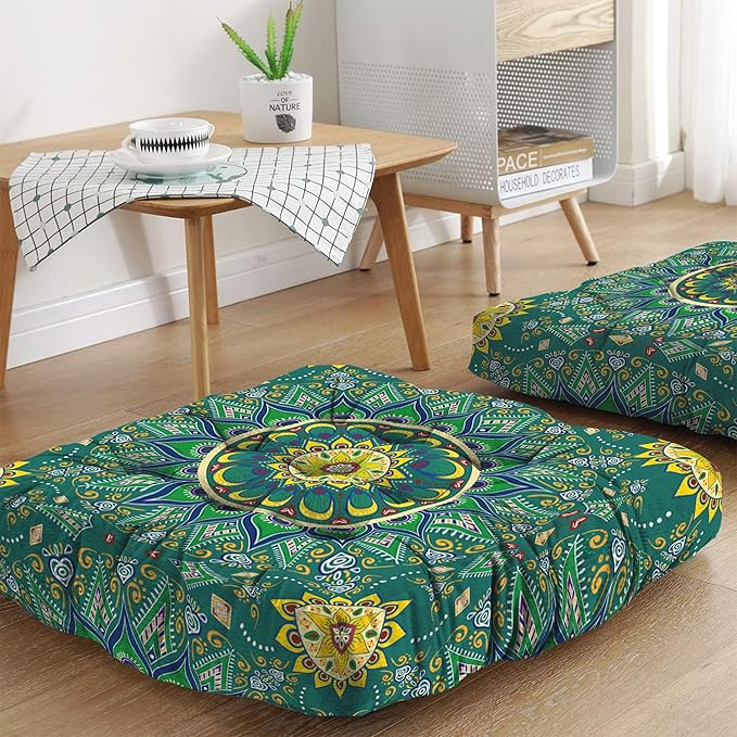 Mandala Meditation Cushion, Boho Meditation Mat, Meditation Pillows for Sitting on Floor, Cushions for Sitting in Home and Outdoor, Square Floor Pillow Cushion Seating for Yoga Accessories 22'' X 22''