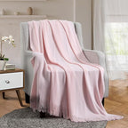 Vonty Pink Knitted Blanket with Tassels Fringe 60" x 80", Super Soft Knit Throw Blanket, Farmhouse Decorative Lightweight Blanket for Couch, Sofa, Bed