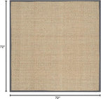 SAFAVIEH Area Rug 6' Square - Natural Fiber Collection - Natural & Dark Grey, Seagrass, Basketweave Pattern with Border (NF114Q)