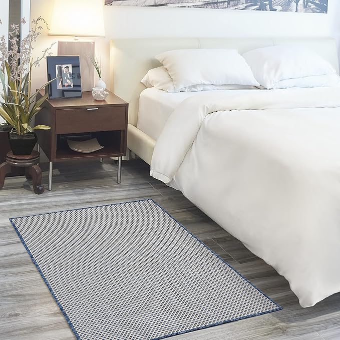 Nourison Home Courtyard Ivory Blue 3' x 5' Area Rug - Easy Clean, Non Shedding, Bed Room, Living Room, Dining Room, Kitchen (3' x 5')