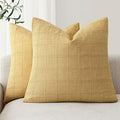 Foindtower Set of 2 Decorative Linen Check Throw Pillow Covers Neutral Farmhouse Vintage Cushion Covers Modern Boho Accent Home Decor for Sofa Chair Couch Bedroom Living Room,18×18 Inch,Amber Gold