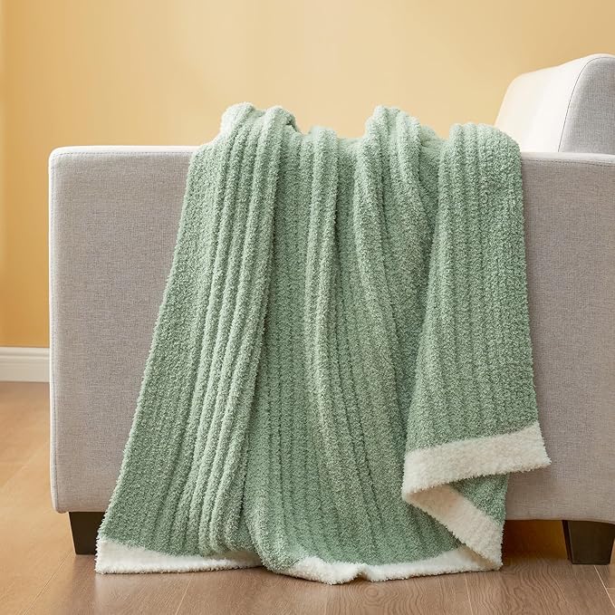 Snuggle Sac Spring Throw Blanket for Couch Sage Green, Microfiber Knit Throws for Sofa, Soft Luxurious Fuzzy Warm Blankets for Sofa, Bed, Travel, Sage Green, 50x60 inches