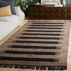 SAFAVIEH Area Rug 5x8 - Natural Fiber Collection - Natural & Black, Handmade Jute, Ideal for Living Room, Bedroom, Dining Space (NF124Z)