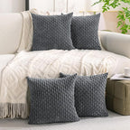 Set of 4 Medium Grey Decorative Throw Pillow Covers 22x22 Inch Corduroy Pillow Covers for Bed Couch Sofa Living Room Soft Square Cushion Cases