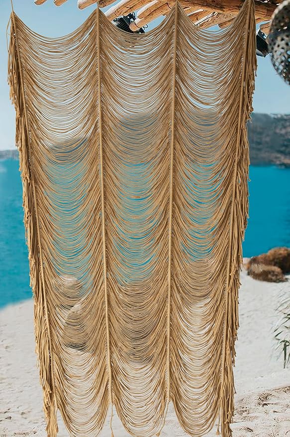 Macrame Curtain Boho Curtain Doorway Window Wall Decor Fiber Yarn Art Handwoven Wall Hanging Art Craftsmanship Home Door Bedroom Wedding Backdrop Arch,Closet Room Divider 59" W x 75" H (1 Panel,Khaki)
