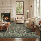 GENIMO 5x7 Floral Area Rug for Living Room, Vintage Boho Non-Slip Carpet, Soft Low-Pile Lightweight Indoor Rug, Stain Resistant Thin Rug for Bedroom, Dining Room, Nursery, Emerald Green