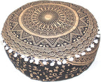 INDIAN CRAFT CASTLE ICC Mandala Barmeri Large Floor Pillow Cover Cushion Meditation Seating Ottoman Throw Cover Hippie Decorative Zipped Bohemian Pouf Ottoman Cases Black Gold, 24" Round