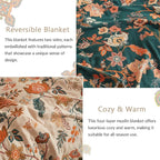Boho Throw Blanket for Couch Sofa Bed, 100% Cotton Woven Quilt with Tassel 90”x98”, Super Soft Muslin Blanket with Floral Printed, Decorative Reversible Bed Blanket/Cover for All Seasons