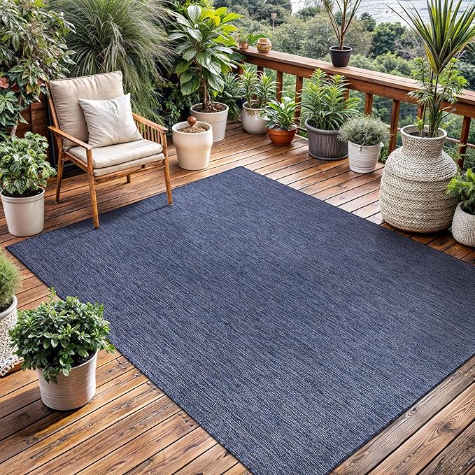 Washable Indoor Outdoor Rug 9x12 Weather Resistant Area Rugs Modern Solid for Porch Deck Balcony Backyard Patio Outside Carpet (9 X 12 Azure Blue)