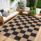GarveeHome Easy Jute 8x10 Area Rugs for Living Room Checkered Rugs Machine Washable Non-Slip Backing Indoor Outdoor Carpets for Farmhouse Dining Room Nursery Patio Black Tan