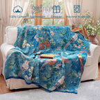 Boho Throw Blanket - 100% Cotton Ultra Soft Muslin Blanket, 60"x80" Lightweight Floral Bird Printed Framhouse Bedding Spring Blanket for Bed, All Season Blue Bohemian Bedroom Home Decor Quilt