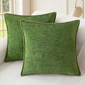 CaliTime Throw Pillow Covers Decorative 24 X 24 Inches Pack of 2 Cotton Thread Stitching Edges Solid Dyed Soft Chenille Cushion Cases for Couch Sofa Bed Living Room Farmhouse Forest Green