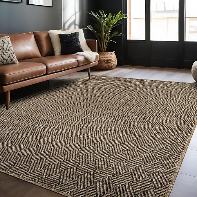 Easy Jute Rugs 8x10 Herringbone Natural Color Living Room Indoor Outdoor Area Rug for Patio and Kitchen Rug High Traffic Washable Easy to Clean Solid Boho Woven Design Carpet (8 x 10)