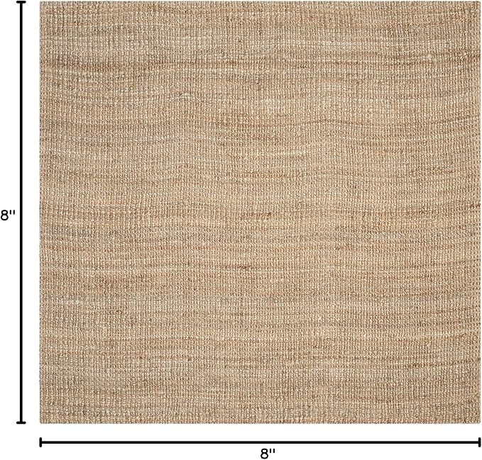 SAFAVIEH Area Rug 8' Square - Natural Fiber Collection - Natural Brown, Handmade Jute, Farmhouse Style, Chunky Textured Thick Pile (NF447A)