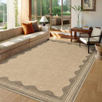 Scalloped Easy Jute Rug 5x7 Outdoor Rug Washable Rugs for Entryway Porch Non Slip Neutral Farmhouse Indoor Outdoor Carpet for Backyard Patio Office