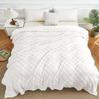 Aganear Flannel Throw Blanket - Cozy Soft Lightweight Fuzzy Checkered Throw Blanket for Women Portable Throw Blankets for Couch, Warm Present for Birthday, Christmas(50"x70", Cream White)