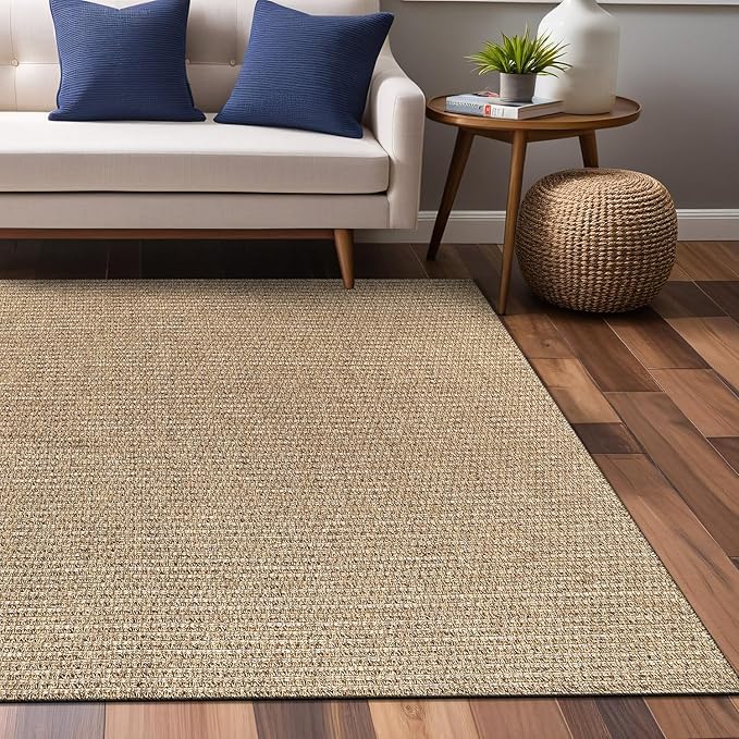 Easy Jute Rugs 6x9 Natural Color Living Room Indoor Outdoor Area Rug for Farmhouse Patio and Kitchen Rug High Traffic Washable Easy to Clean Solid Boho Woven Design Outside Carpet (6 x 9)