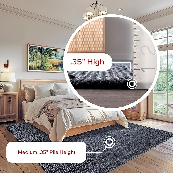 nuLOOM 2x10 Rigo Jute Hand Woven Area Rug, Navy, Solid Farmhouse Design, Natural Fiber, For Bedroom, Living Room, Dining Room, Hallway, Office, Kitchen, Entryway