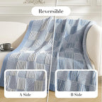 Amélie Home Checkered Knit Throw Blanket for Couch, Chenille Texture Decorative Soft Blanket for Sofa & Chair, 50"x60", Blue & White