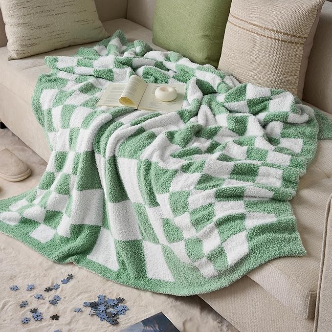 Joiedomi Throw Blanket for Couch, Sage Green Checkered Knitted Blankets Gifts for Women Mom Girls, Cozy Cute Soft Throw Home Room Decor Aesthetic Women Mothers Birthday Gifts 50x70 Inches