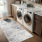 Washable 2x5 Hallway Runner Rug: Indoor Abstract Water Resistant Kitchen Entryway Rug Soft Living Room Bedroom Carpet Thin Low Pile Non Slip Floor Mat for Bathroom Laundry Room(2X5，Light/Grey)