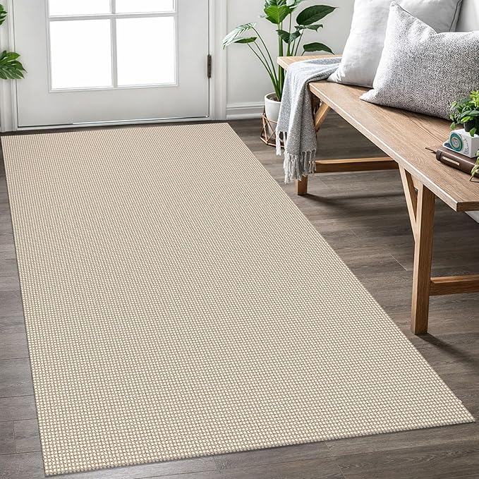 EARTHALL Woven Area Rug 3x5 Ft Washable Rugs for Entryway Braided Non Slip Rubber Backed Throw Rugs Door Mat Indoor Outdoor Entrance Cotton Carpet for Kitchen Foyer Front Door, Beige/Khaki