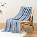 BATTILO HOME Bluish Grey Throw Blanket for Couch, Soft Knit Throws with Tassels for Home Decor, Blue Blankets and Throws for Bed Sofa, 50"x60"