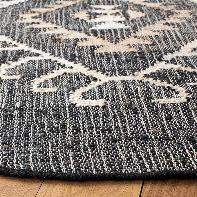 SAFAVIEH Kilim Collection X-Large Area Rug - 12' x 15', Black & Ivory, Handmade Flat Weave Jute, Ideal for High Traffic Areas in Living Room, Bedroom (KLM762Z)