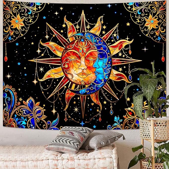 Spenlife Celestial Sun and Moon Tapestry Cosmic Tapestry for Bedroom Astral Tapestries Wall Hanging Bedroom Living Room Wall Art and Home Decor 60x80 Orange