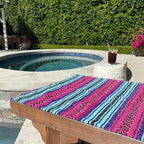 Del Mex Classic Mexican Blanket, Large Authentic Woven Falsa Throw (70"x50"), Artisan Southwest Décor for Beach, Yoga, Outdoors (Pink/Purple/Mint)