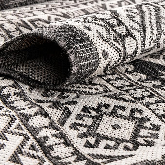 Rugs.com Outdoor Aztec Collection Rug – 3' x 5' Charcoal Gray Flatweave Rug Perfect for Living Rooms, Large Dining Rooms, Open Floorplans